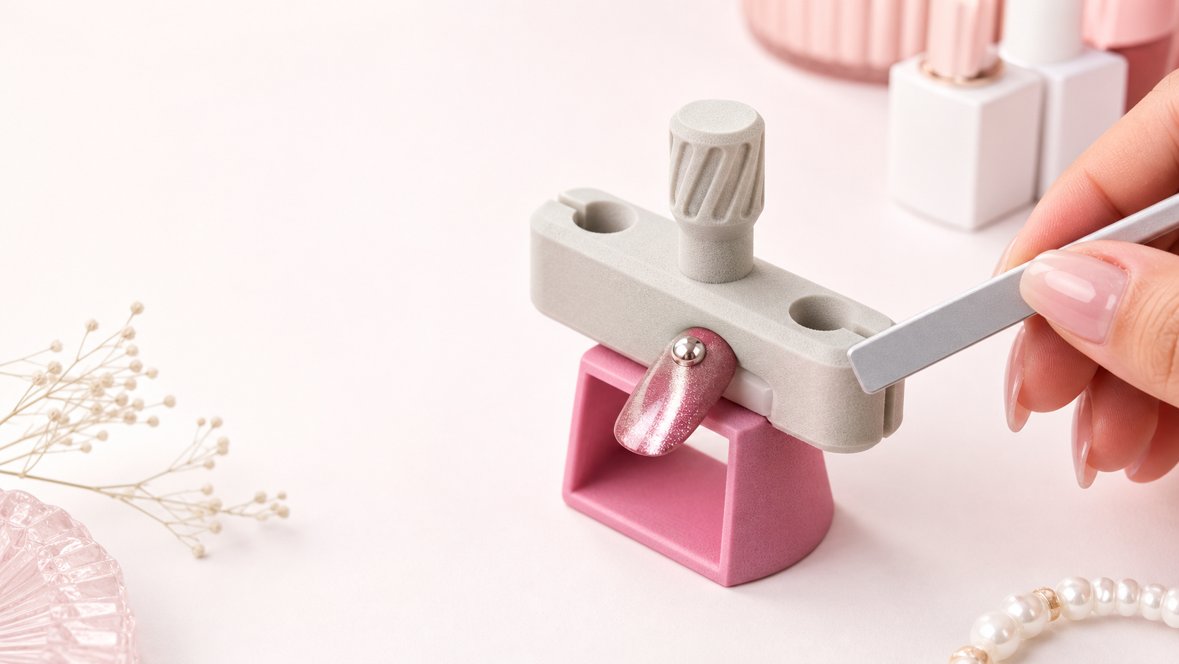 Glass bead cat eye magnet holder with nail art tools